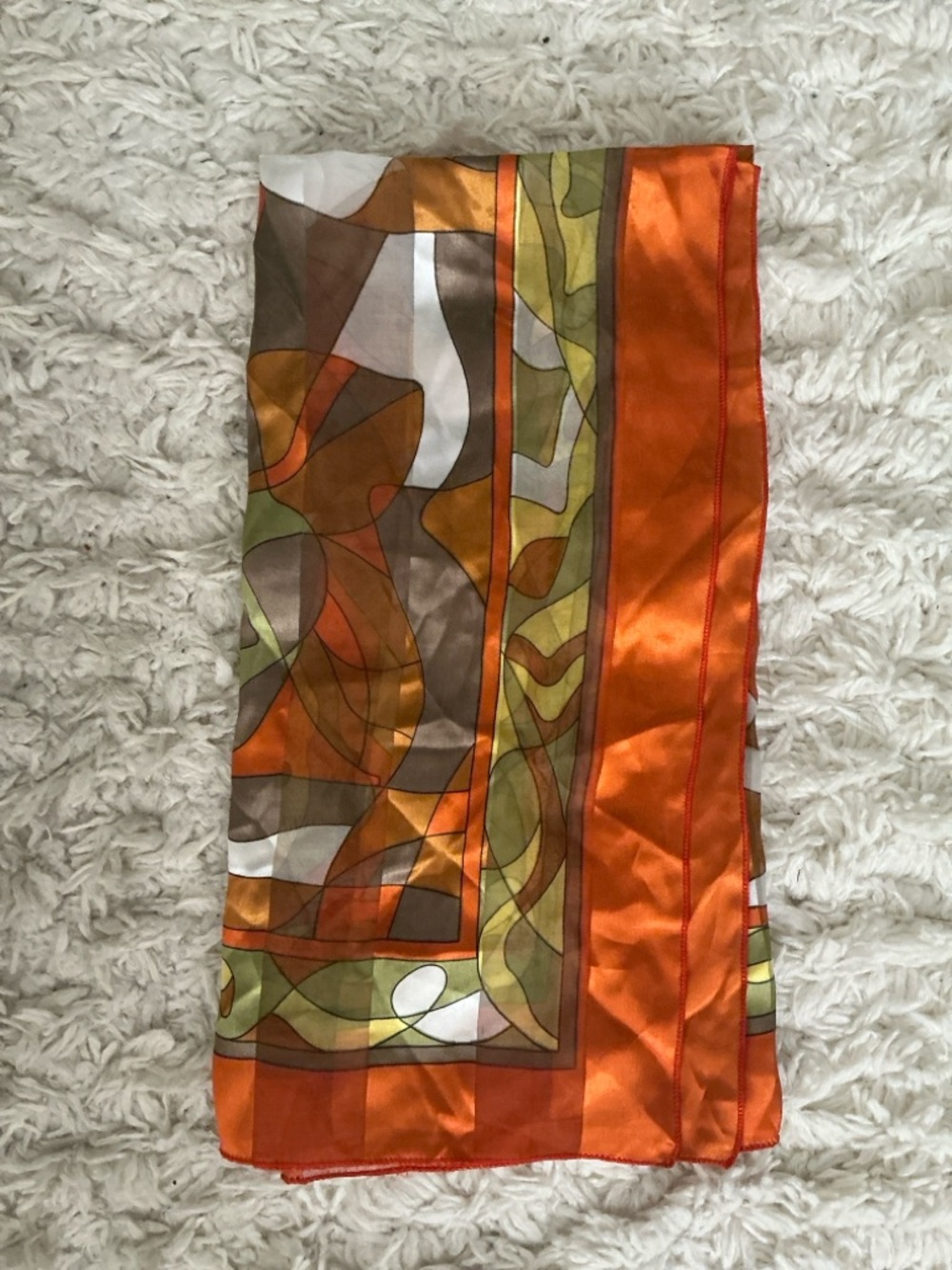 VINTAGE 60s 70s Jumbo Orange Colorblock Scarf - Picture 2 of 3